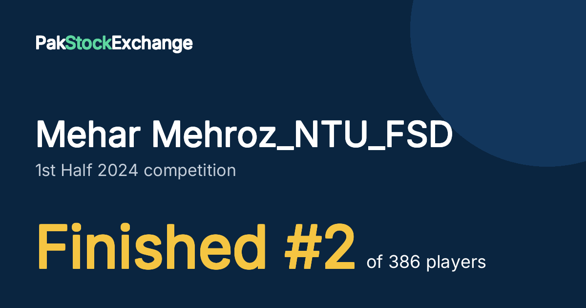 Mehar Mehroz_NTU_FSD: Finished #2 of 386 players in the 1st Half 2024 competition